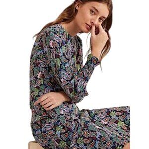 Boden Womens Floral paisley Smocked Cuff Midi Dress Size 14R colorful feminine